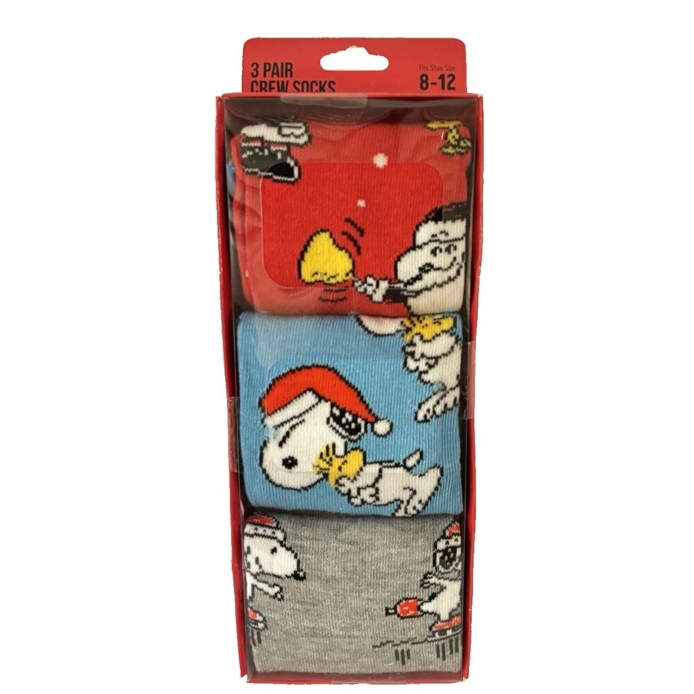 Bioworld Peanuts Snoopy Woodstock Holiday Crew Socks Men 8-12 Size Style 3 Pairs